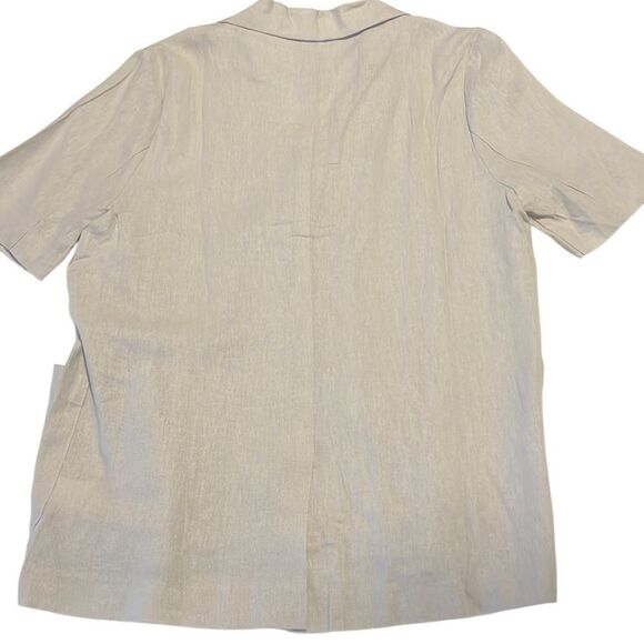 Double Zero Tan Linen Rayon Blend Short Sleeves Button Blouse Top Size M NWOT - Picture 3 of 11